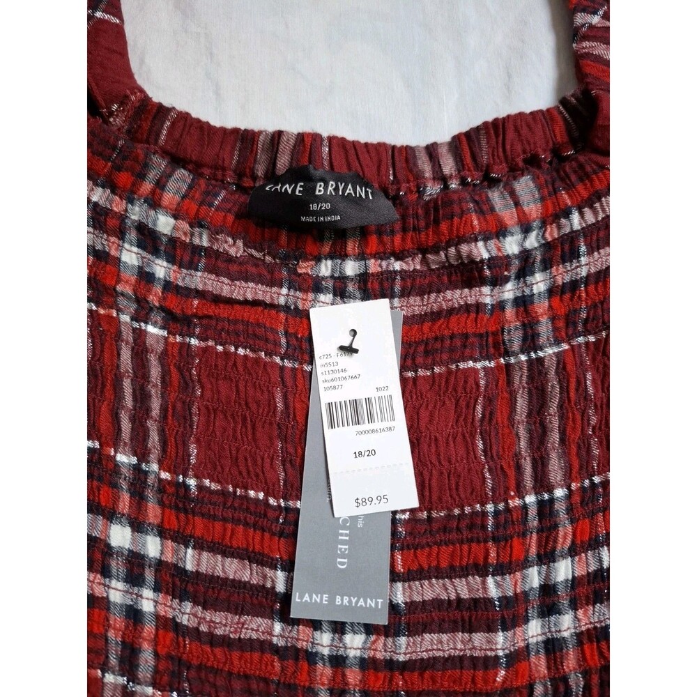 Lane Bryant Dress Red Plaid Square Neck Smocked Balloon Sleeves Womens 18/20 NWT - Picture 7 of 14